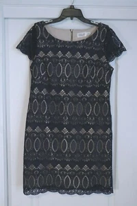 Eliza J Damen-Etuikleid marineblau Spitze beige Größe 12 halbformell  - Bild 1 von 6