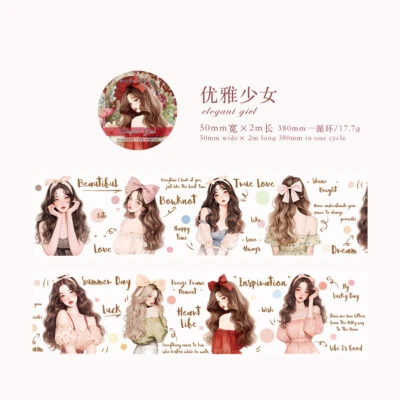 Flowers Lady Girls PET Tape Stickers Junk Journal Planner Scrapbooking Supplies - Image 1 of 4