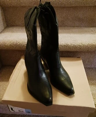 Steve Madden Ladies Western Boot - Black Leather - Size 8 ~ New In Box - Image 1 of 4
