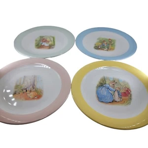 Pottery Barn Kids Easter Bunny Rabbit Springtime Set of 4 Melamine 9" Plates - Picture 1 of 6
