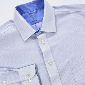 Chaps Coolmax Vestito Camicia Uomo 16 Blu Griglia Bottoni Manica Lunga Preppy - Foto 1 di 12