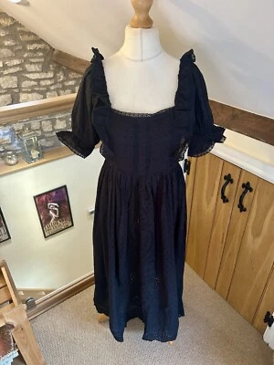 Topshop Square Neck Heart Broderie Midi Dress Black Size 8 BNWT RRP £56