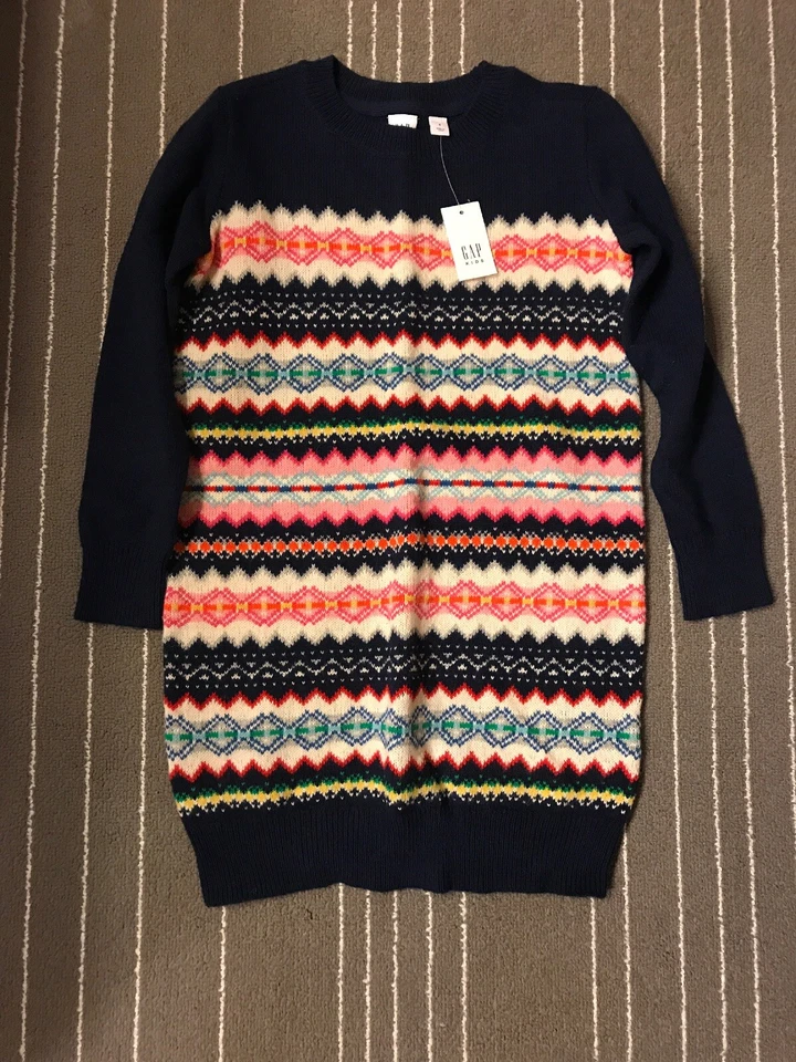 Nuevo con etiquetas Vestido Suéter Gap Niños Niñas Mezcla Lana Isla Justa Azul Marino Talla S Foto 1 de 4