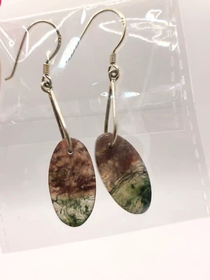 Pendientes de gancho de plata esterlina maciza ovalados de ágata musgo lavanda con S925 Foto 1 de 3
