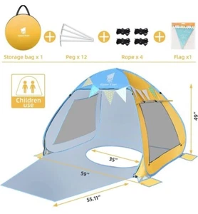 Pop up tent For Beach Children Blue and Yellow - Picture 1 of 7