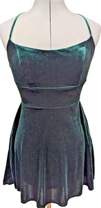 Windsor Green Velour lace up back skater dress NYE holiday winter formal SZ M - Picture 1 of 7