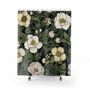 William Morris Style Forget Me Not Shower Curtain | Luxury Floral Bathroom - Picture 1 of 7