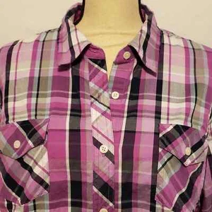 Jones New York Sport Women's Plaid Shirt Top Pink Black XL - Picture 1 of 5