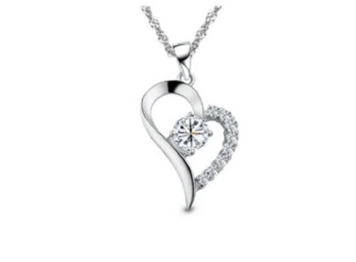 Colgante de circonitas en corazón de plata de ley 925 con collar de plata 925 para mujer "18" Foto 1 de 4