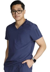 Men's V-Neck Scrub Journey with Back Yoke Seams and Side Vents - CK824A, S, Navy - Picture 1 of 6