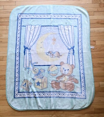 Manta Juguetes Novatex Vintage Años 80 Cachorro Luna Estrellas Ventana Verde Menta Foto 1 de 4