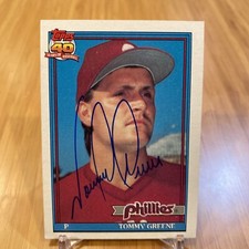 Autographed Signed 1991 Topps Tommy Greene #486 Philadelphia Phillies Card Auto