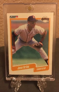 Tarjeta auténtica rara José Uribe 1990 Fleer #74 "Error año de nacimiento" en un solo toque - Imagen 1 de 4