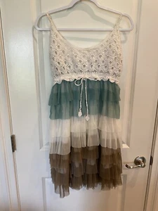 J Gee women’s L/XL sleeveless Sundress, pretty crochet & tulle, Adjustable Strap - Picture 1 of 12