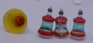3 VINTAGE BLOWN GLASS BELL SHAPED CHRISTMAS ORNAMENTS & BELL SUGAR GLITTER LIGHT - Picture 1 of 5