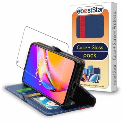 EBESTSTAR Etui + VERRE Trempé pour Oppo A94 5G Portefeuille Housse, Bleu Foncé / Rouge