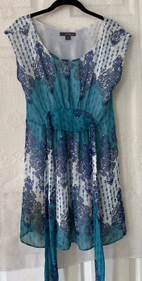 Vestido Twenty One Forrado Paisley Estampado Boho Corbata Sin Mangas Verde Azulado M Foto 1 de 4