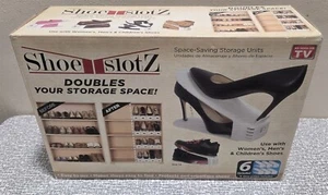 6 Pc Set White Plastic SHOE SLOTZ Space Saving Shoe STORAGE Protect Organize NOS - Picture 1 of 8
