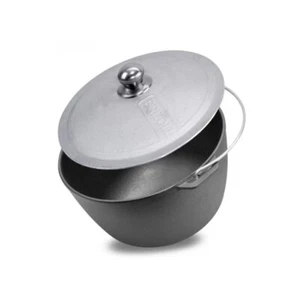 Cast iron tourist cauldron with aluminum lid 8 liters. Thickness 4.4 mm - Picture 1 of 4