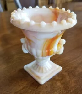 VOGUE Merc Co Akro Agate Slag Glass Toothpick holder Urn 3 1/4" Tall Vase MINT - Picture 1 of 8