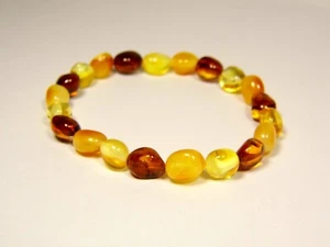 Pulsera de ámbar báltico de 6,3" multicolor elástica piedra de frijol natural 5501 - Imagen 1 de 11