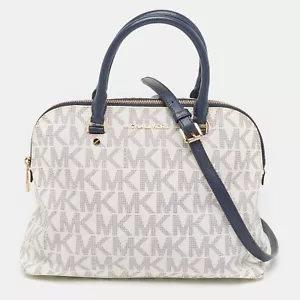 Michael Kors Navy Blue/White Signature Canvas and Leather Large Cindy Dome Bag - Picture 1 of 10