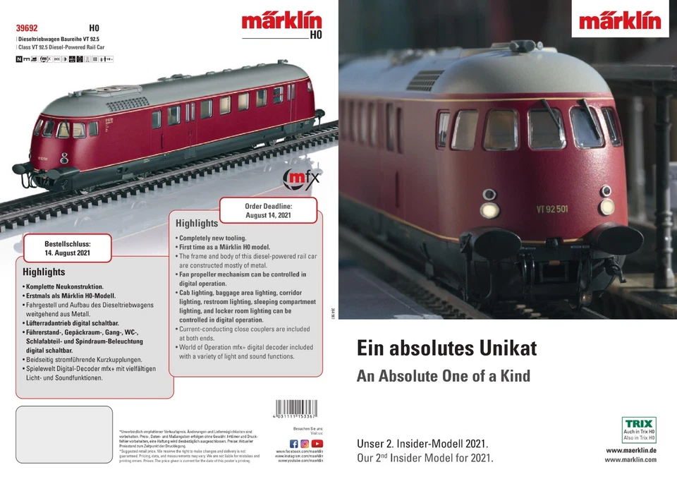 catalogo MÄRKLIN TRIX 2021 Unser 2. Insider-Modell  BR VT 92.5           D E  aa - Bild 1 von 1
