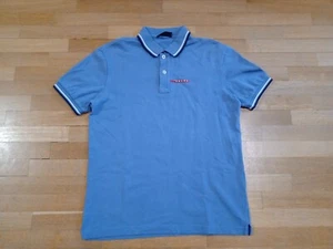 PRADA Polo Shirt Red Tab Logo Size M 100% Cotton Blue Jersey Rare - Picture 1 of 12