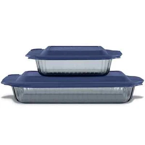 Pyrex Sculpted Tinted 4-Piece Glass Baking Dish Set with Airtight Lids - Picture 1 of 6