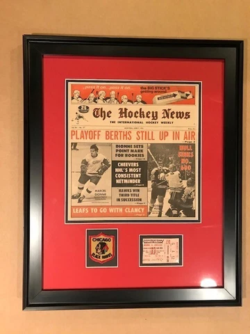 Chicago Blackhawks Bobby Hull 600th Career Goal Ticket Stub, 1972 Hockey News Cover