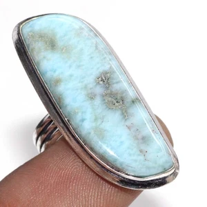 Anello etnico Larimar placcato argento 925 gioielli fatti a mano misura US 5,5 GW - Foto 1 di 3