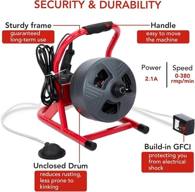 🚿 Máquina de plomería serpiente de 50 pies barrena de alcantarillado con cable de 5/16" para tubería de 3/4-3" Foto 1 de 4