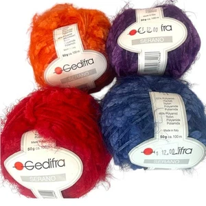 4 Skeins Gedifra SERANO Aran Italian Nylon Yarn | Orange, Purple, Blue, Red - Picture 1 of 7