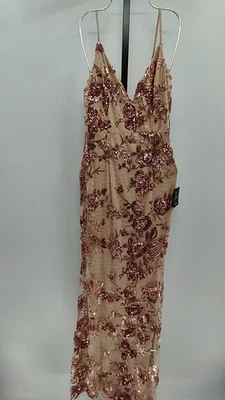 Vestido maxi Lulus feminino Shine Language lantejoulas ouro rosa sereia P - Imagem 1 de 2