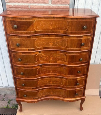 Antik Massivholz 6 Schubladen Intarsien Kommode 122 cm Hoch - Bild 1 von 4