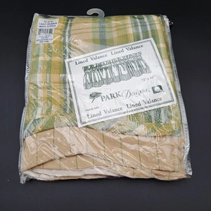 Park Designs Valance Kingston 72x16" gefüttert Baumwolle hellbraun blau gold grün kariert - Bild 1 von 6