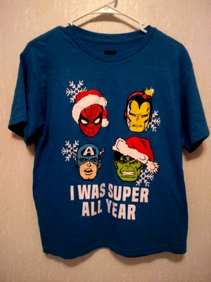 Camiseta Marvel "I Was Super All Year" Masculina Elétrica Azul Feriado Natal Grande - Imagem 1 de 4