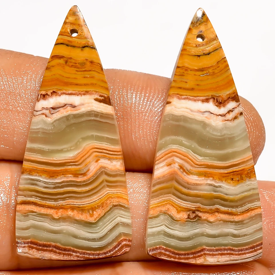 Banded Calcite Triangle Cabochon Drilled Stone Pair 34 Ct 36X16X3mm DE-138 - Image 1 of 1