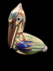 Vintage TONALA MEXICO PELICAN BIRD POTTERY MEXICAN FOLK ART Signed SANTANA - Picture 1 of 9