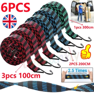 6PCS Adjustable Bungee Cords With Hooks 1M-3M Extra Long Flat Elasticity,Rope.UK - Picture 1 of 13