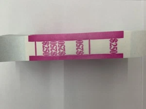 Currency Straps - Self Sealing Money Bands, $250 Pink, 100 pack, by NF String - Picture 1 of 2