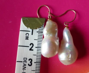 333 Gold Haken riesen rose weiß Barock Perle Tropfen Ohrhänger ca 2cm Ohrringe - Bild 1 von 5