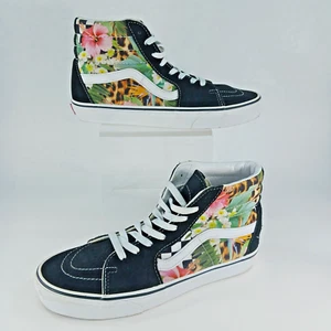 VANS SK8-Hi Sneakers Mens US 8.5 Black Tropical Animal Checkerboard Canvas Shoes - Picture 1 of 17