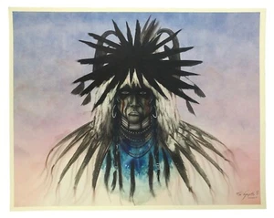 Comanche Warrior with Feather Headdress Print by Tim Saupitty 1995 14 x 11" - Picture 1 of 2