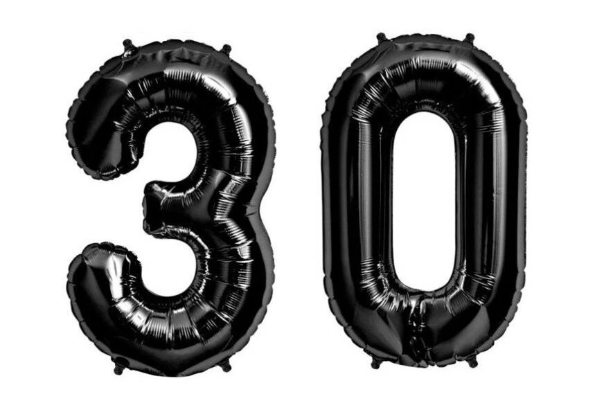 Globos de papel aluminio 16" 30 números negros 30 cumpleaños fiesta aniversario decoración Foto 1 de 1