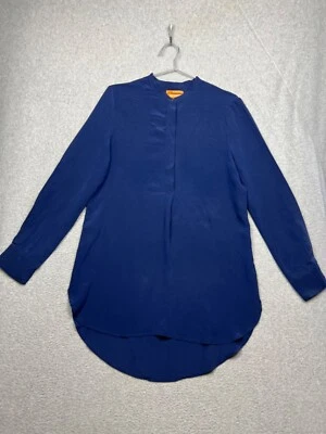 Blusa túnica Joe Fresh para mujer S manga larga seda minimalista simple informal azul Foto 1 de 4