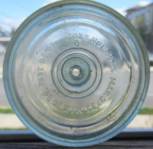 Tarro de frutas Aqua Glass Woodbury Mason tapa de vidrio patentada 1884 1886 sin tapa de ventilación AIr - Imagen 1 de 6