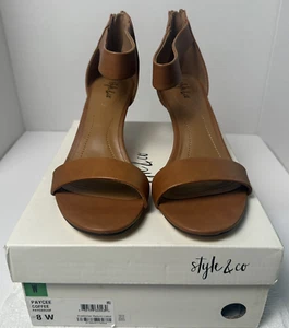 Style & Co Paycee Two-Piece Dress Sandals, Brown Size 8W 2-3/4" Wrapped Heels - Picture 1 of 9