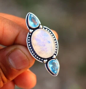 Nice Moonstone, Topaz Gemstone 925 Sterling Silver Handmade Ring All Size S-39 - Picture 1 of 5
