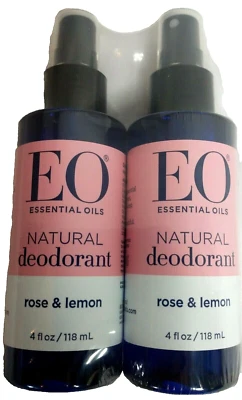 Paquete de 2 aceites esenciales EO desodorante natural en spray rosa y limón 4 oz cada uno  Foto 1 de 3